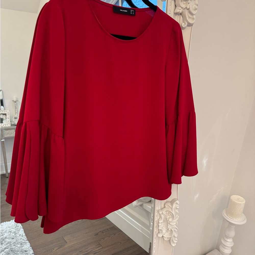 Elegant Red Blouse with Flared Sleeves